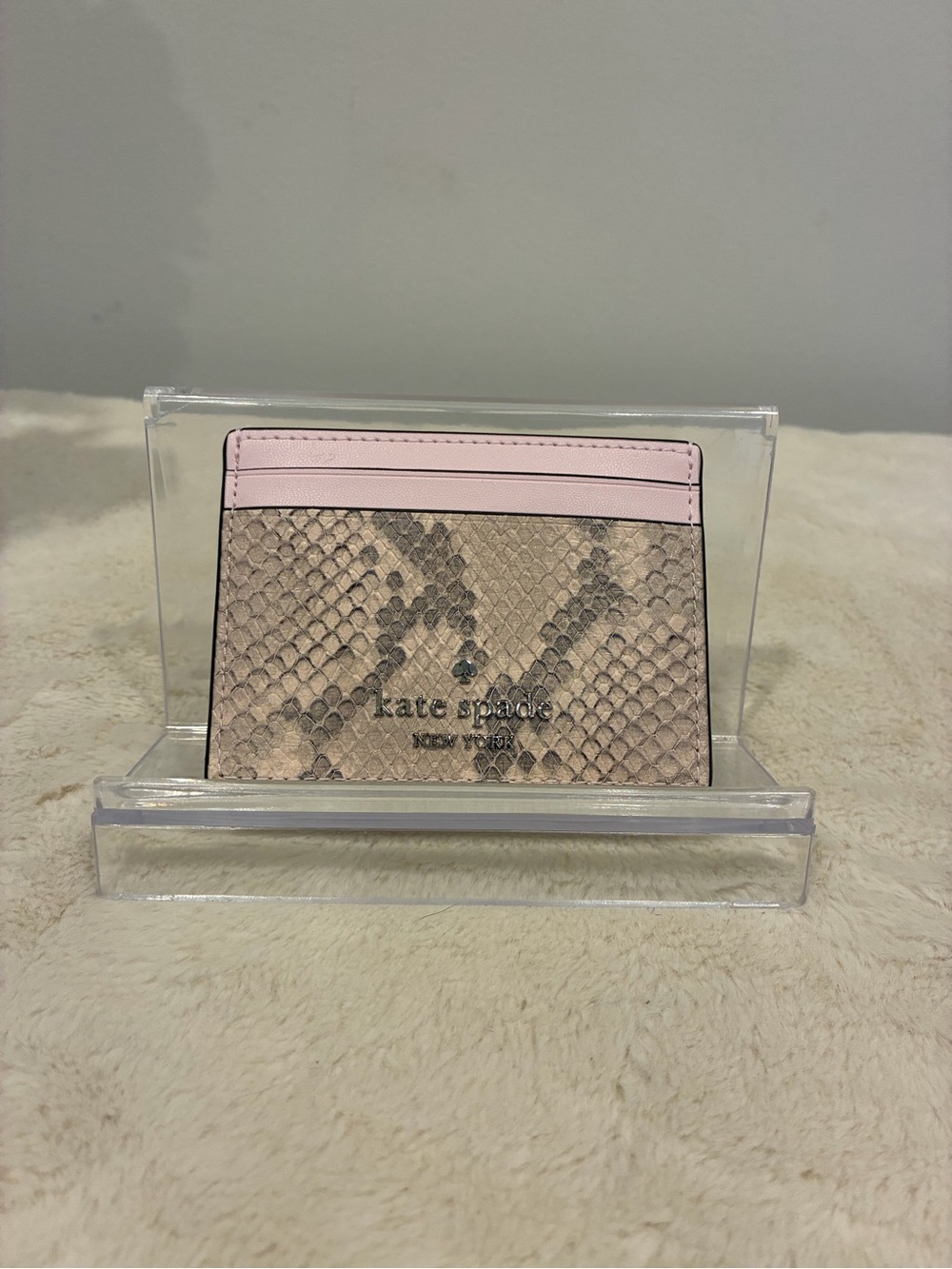 kate spade Pink Trim Taupe Snake-Print Card Holder